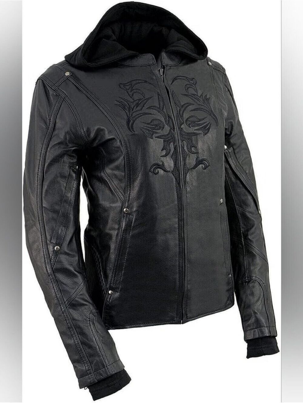 Milwaukee Leather ML2066 Women's 3/4 Black Leather Hoodie Jacket